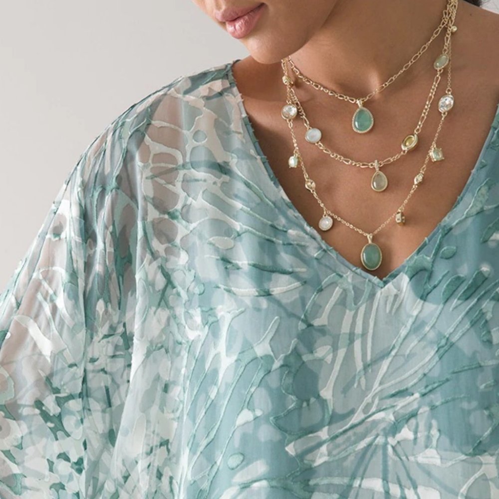 WHBM LAST ONE! Mint & Goldtone Triple Strand Necklace Aqua Color GORGEOUS - Picture 4 of 5